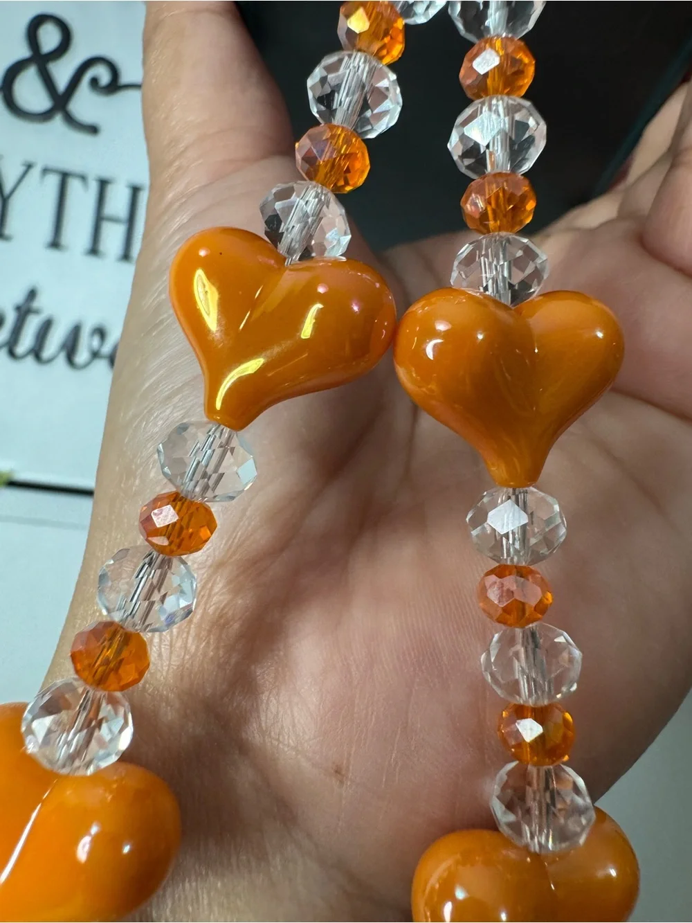 Bling Bling Crystal with Orange Hearts Phone/Key/Bag Chain #P1106